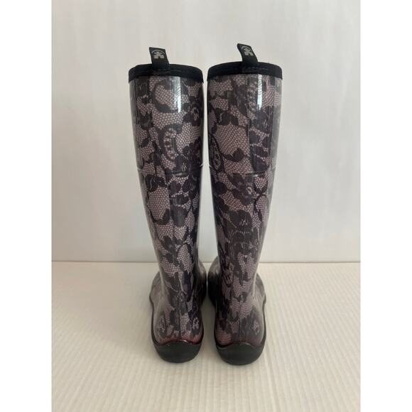 Kamik Tall Rubber Rain Boots Wellies Black Lace Print Womens Size 8 - Picture 4 of 11